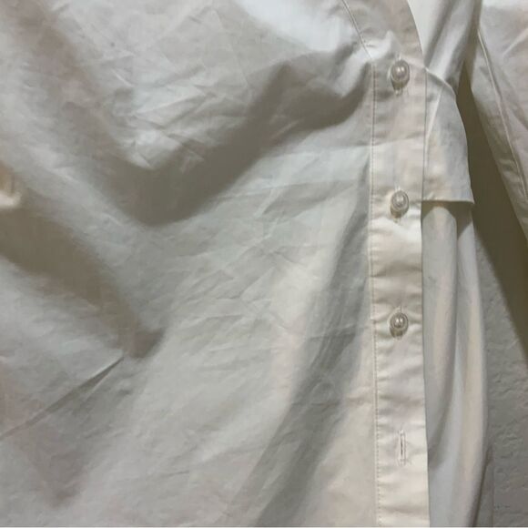 Intermix Maggie Cotton Poplin Asymmetrical Button Wrap Shirt Dress White 6 - Picture 9 of 12